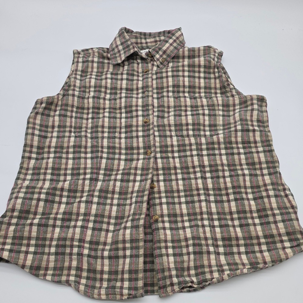 Carolina Colours Plaid Sleeveless Top WM XL Green Pink Cotton #Preppy #Crunchy